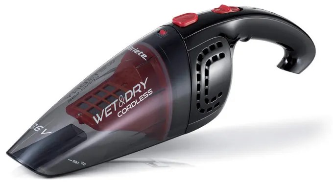 Aspirator de mână Ariete WET & DRY CORDLESS 2474/00, 400 ml, Baterie LI-Ion 1200 mAh/3.6V, Autonomie 12 min, Filtru lavabil, Negru/Negru