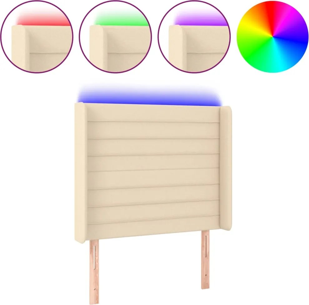 vidaXL Tăblie de pat cu LED, crem, 83x16x118/128 cm, textil