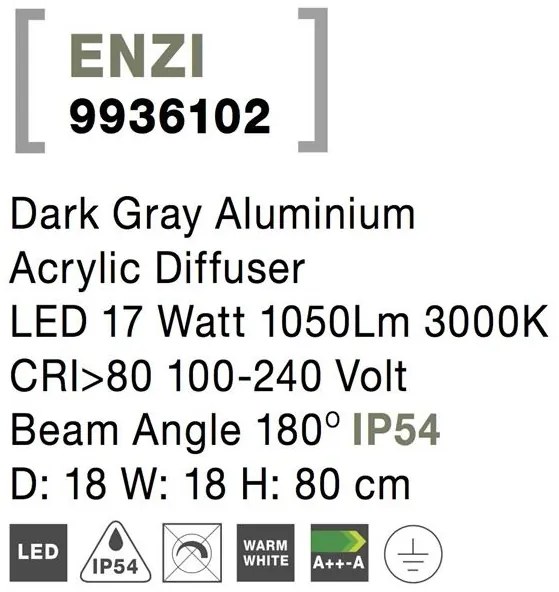 Stalp LED modern pentru iluminat exterior IP54 ENZI H-80cm