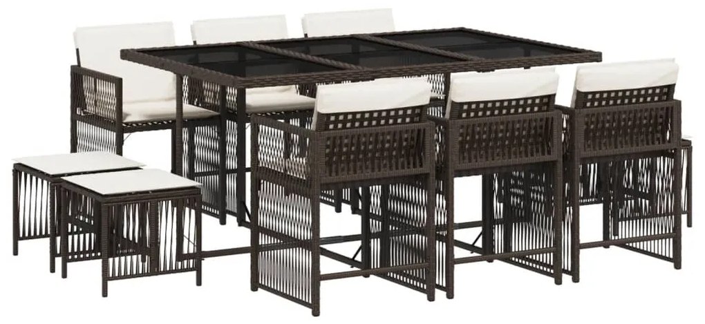 3211689 vidaXL Set mobilier de grădină cu perne, 11 piese, maro, poliratan