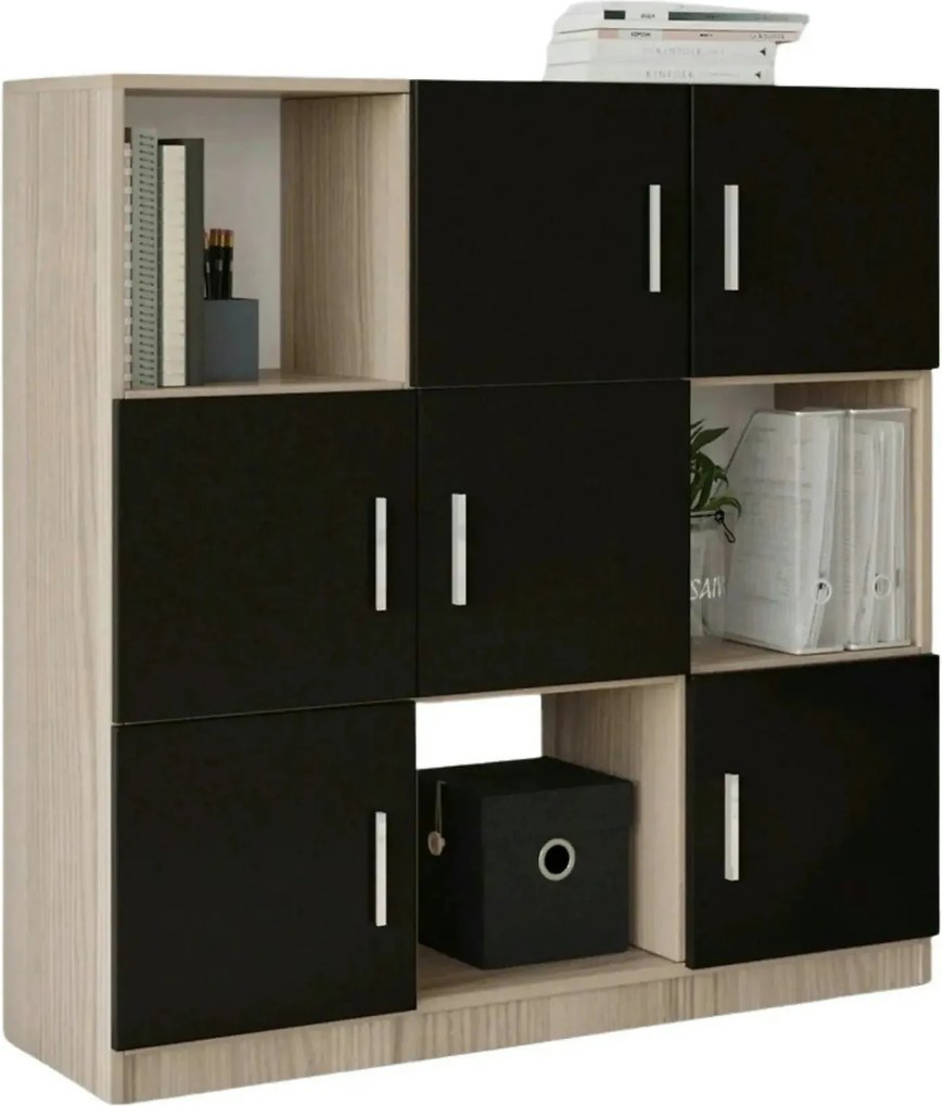 Comoda inalta VO7 - OB, negru/stejar, PAL melaminat, 120x38x122 cm