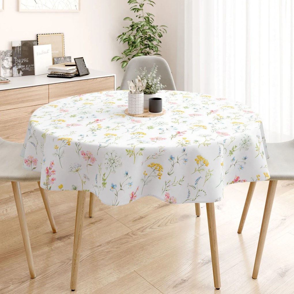 Goldea față de masă 100% bumbac deluxe - primăvară înflorită - rotundă Ø 140 cm
