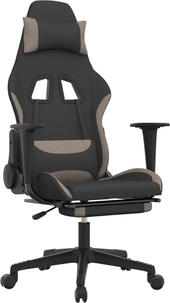 vidaXL Scaun de gaming cu masaj/suport picioare, negru / taupe, textil
