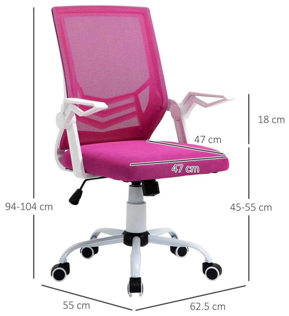 Scaun de Birou Ergonomic Vinsetto cu Cotiere si Suport Lombar, Pivotant, Inaltime Reglabila, Tesatura Roz | Aosom Romania