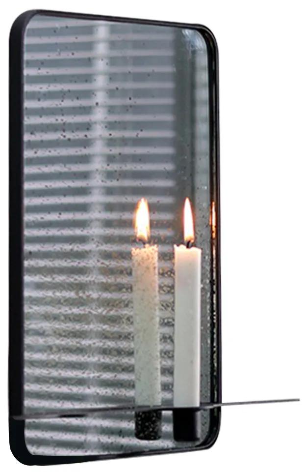 Oglindă cu suport pentru 2 lumânări, patinată, ramă metalică neagră, FIVER