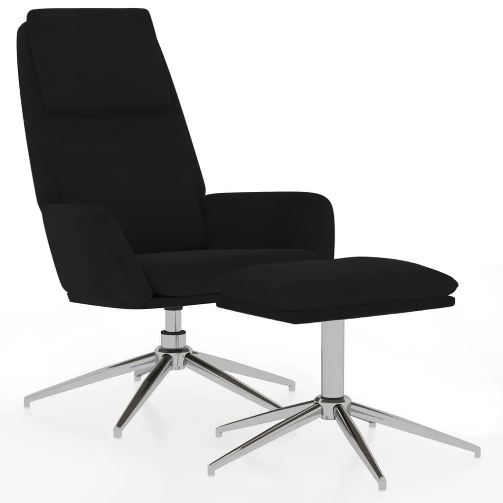 3097783 vidaXL Scaun de relaxare cu taburet, negru, microfibră