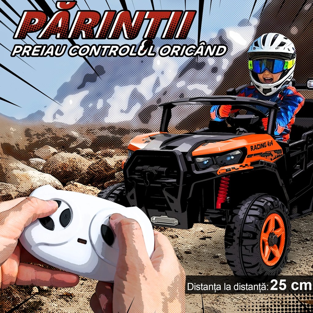 AIYAPLAY Mașinuță Electrică pentru Copii 3-8 Ani 24V cu 2 Locuri, Dublu Motor, Telecomandă și Pornire Lentă, Portocaliu | Aosom Romania