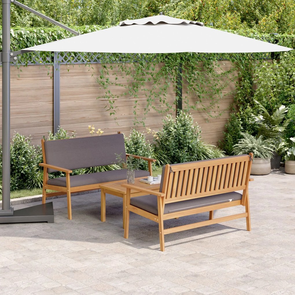 vidaXL Set de canapea de grădină, 3 piese, cu perne, lemn masiv acacia