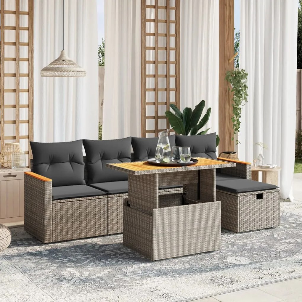 3276035 vidaXL Set mobilier grădină cu perne, 6 piese, gri, poliratan