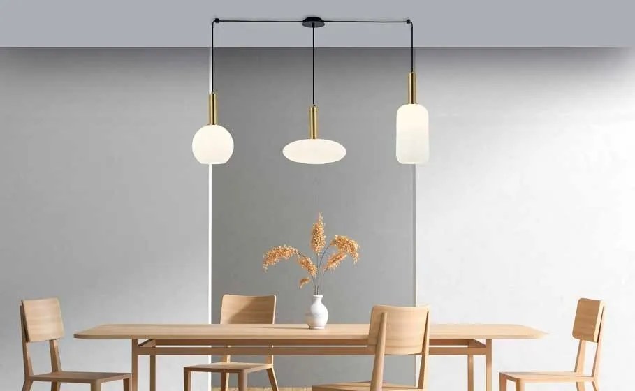 Lustra suspendata design modern Barab auriu, alb opal