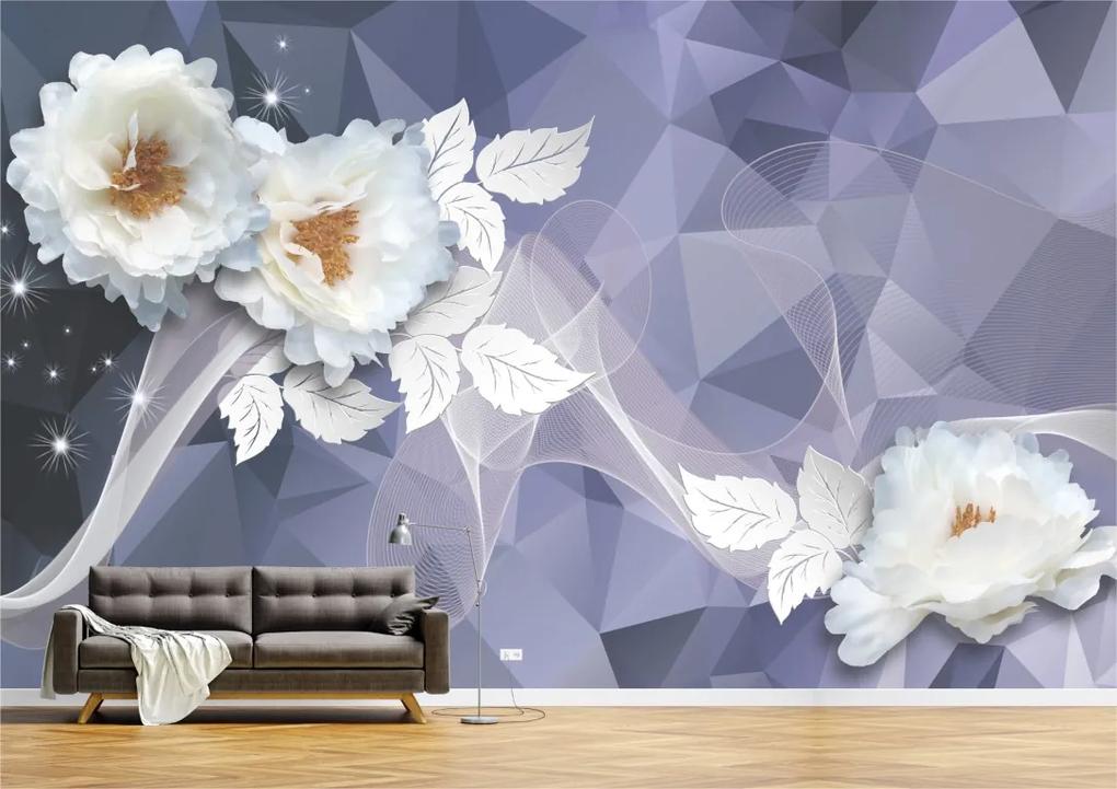 Tapet Premium Canvas - Flori si frunze albe abstract