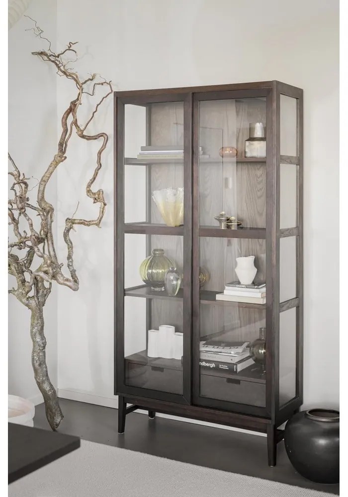 Vitrină maro cu aspect de lemn de stejar cu ușă glisantă 100x203 cm Hazelton – Rowico