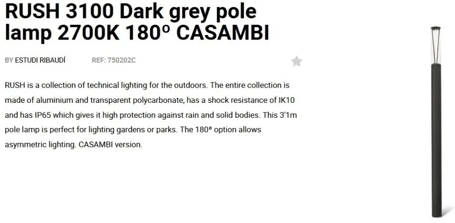Stalp LED iluminat exterior simetric 180º IP65 RUSH 310cm 2700K CASAMBI