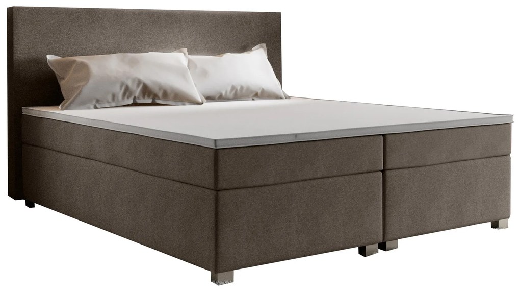 Pat matrimonial Boxspring 140 cm Simon (maro) (cu saltea, fără sp. depozitare). 1047323