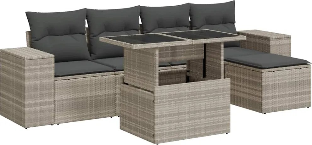 vidaXL Set canapele de grădină cu perne, 6 piese gri deschis poliratan