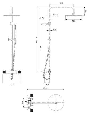 Coloana de dus cu baterie termostatata auriu periat Omnires Contour
