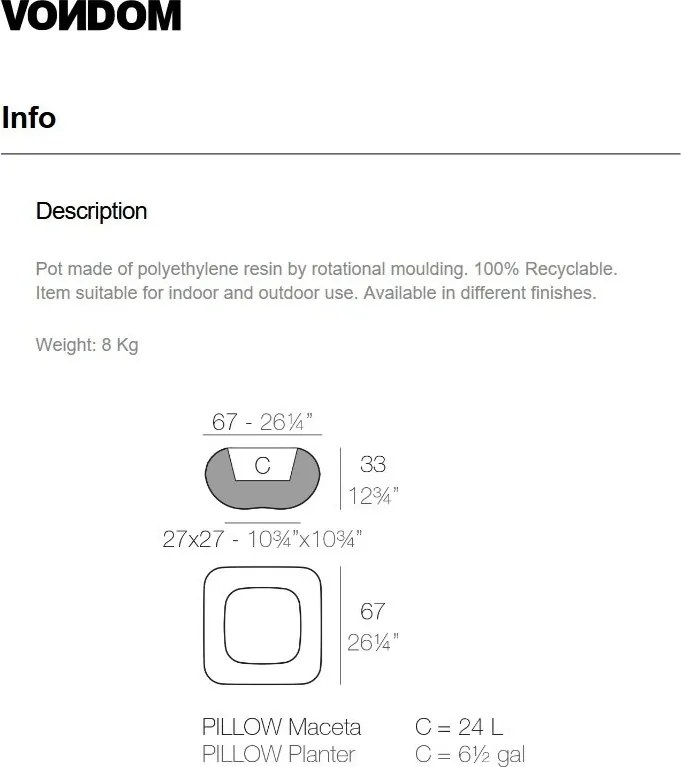 Ghiveci plante, Jardiniera de flori design decorativ modern pentru amenajari interioare si exterioare, PILLOW PLANTER 55004R Vondom