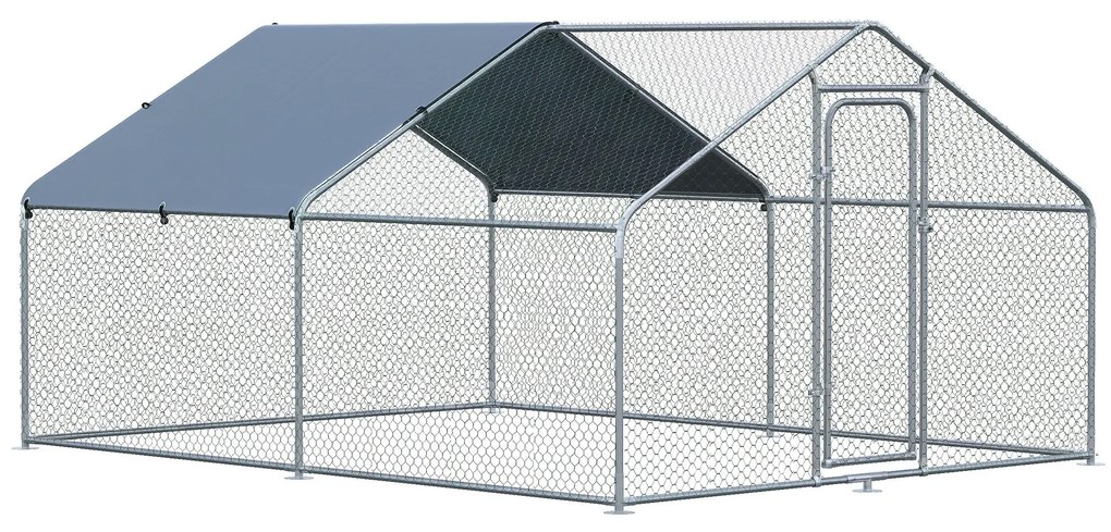PawHut Coteț Găini Metal Galvanizat Copertină UV Spațiu Amprent 300x400x195cm Argintiu | Aosom Romania