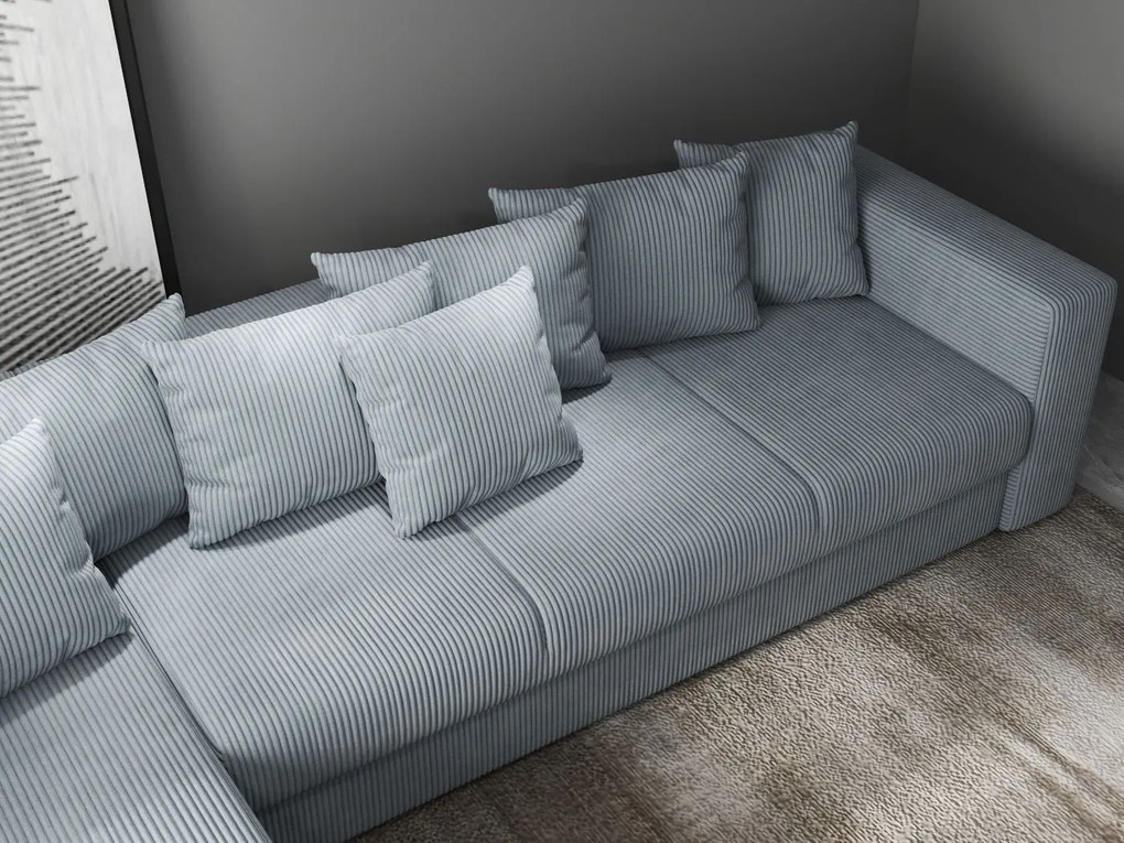 Colțar extensibil dumonde cu ladă de depozitare si sezut confortabil din spuma high-density, Gloria Zoom Grey 320x183 cm