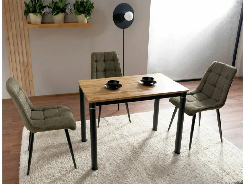 Masa de dining neagra DAMAR 100x60 cm, decor stejar artisan