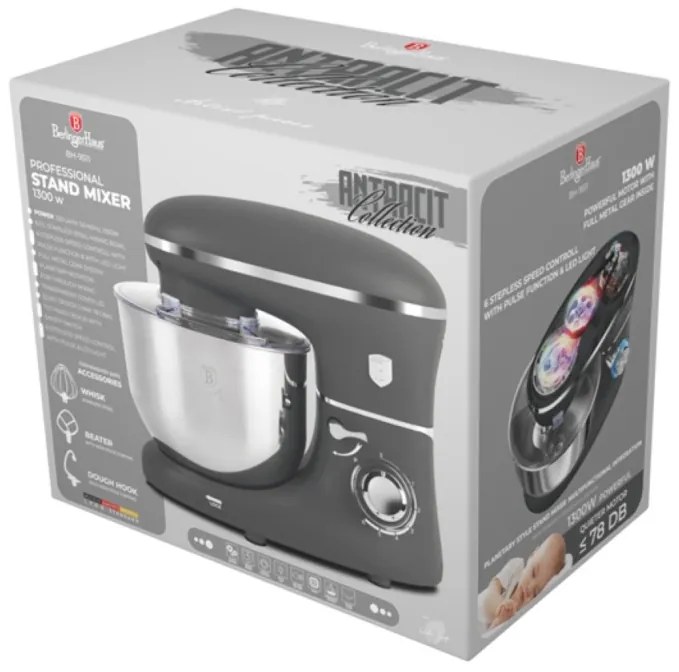 Robot de bucatarie 1300W Anthracite Collection Berlinger Haus BH 9511, pentru aluat, creme