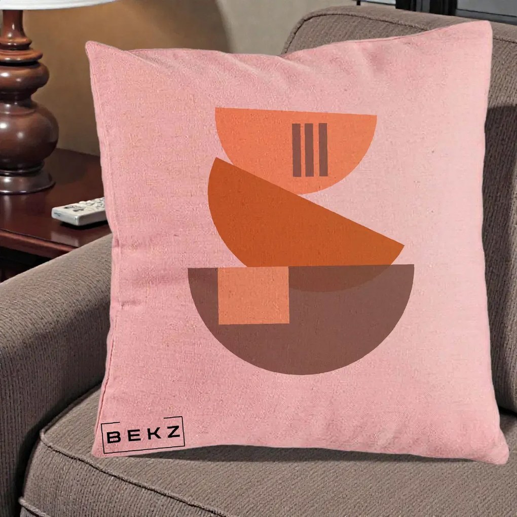 Perna Decorativa Geometric Bauhaus Boluri Portocaliu, 40x40 cm, Roz, Husa Detasabila, Perna Inclusa, BEKZ®
