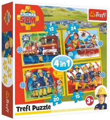 Puzzle 4 în 1 Pompierul util Sam într-o cutie 28 x 28 x 6 cm