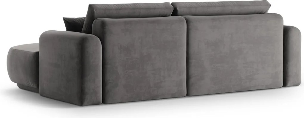 Coltar extensibil dreapta 5 locuri, modular, cu lada depozitare, Ella, Micadoni Home, 271x174x94 cm, catifea, gri