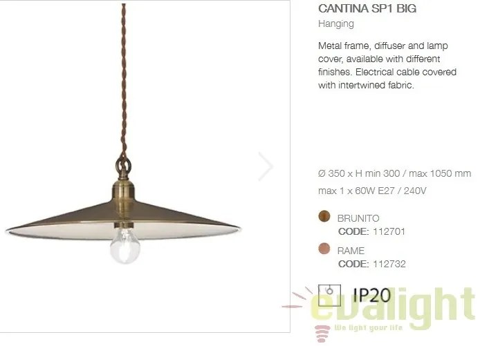 Lustra, Pendul rustic inaltime reglabila CANTINA SP1 BIG BRUNITO 112701