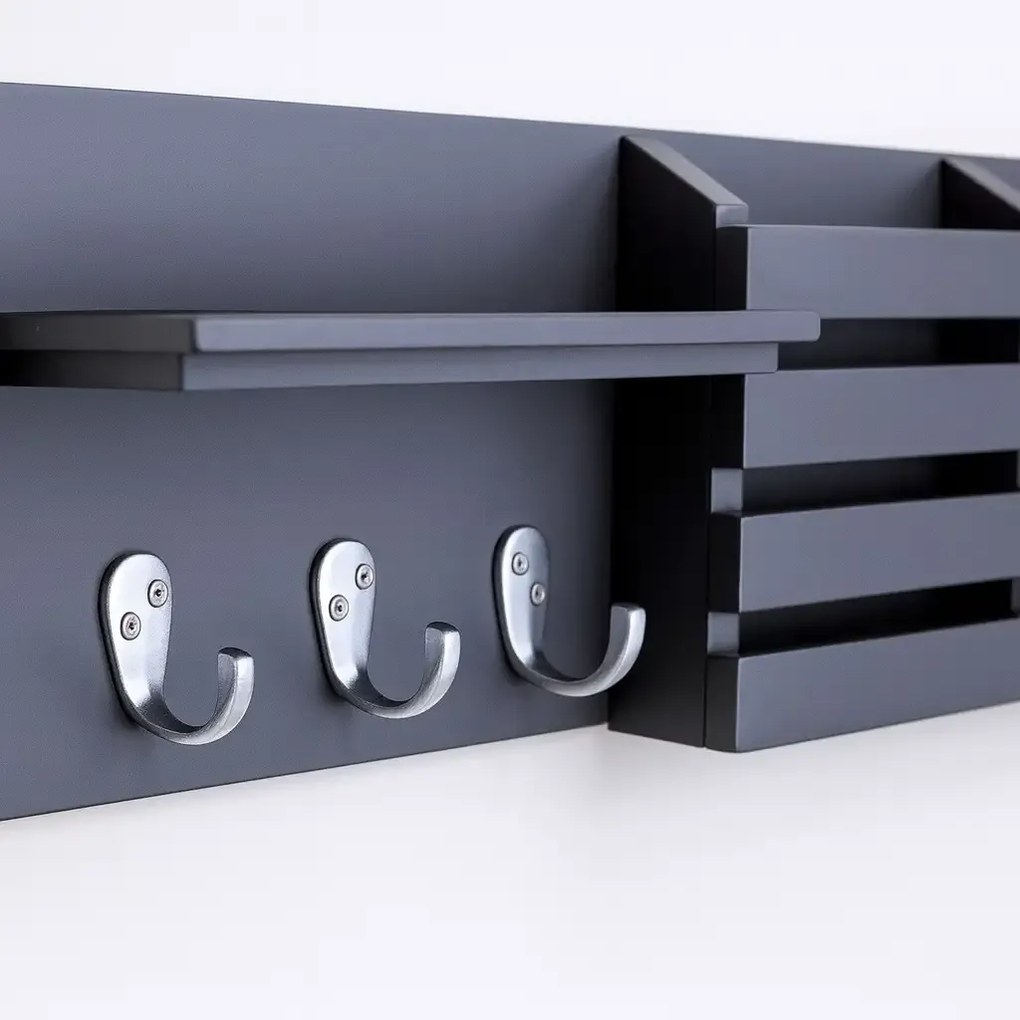 Cuier cu 3 agatatori, Antracit Homs, gri antracit, 60 x 15 x 10 cm, MDF