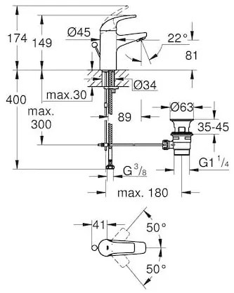 Pachet baterii baie 3 in 1 Grohe ( baterie cada, baterie lavoar, set dus cu porter,furtun dus 1.25m(23805000,23768000,27799001)