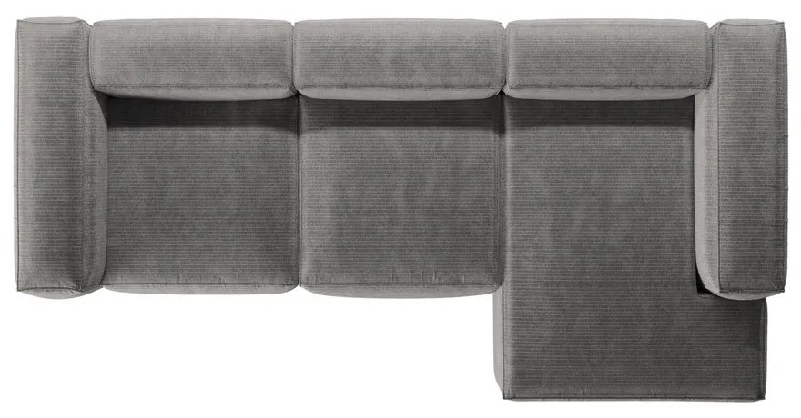 Colțar gri deschis cu tapițerie din catifea reiată (cu colț pe partea dreaptă/cu șezlong) Bergamo – Cosmopolitan Design