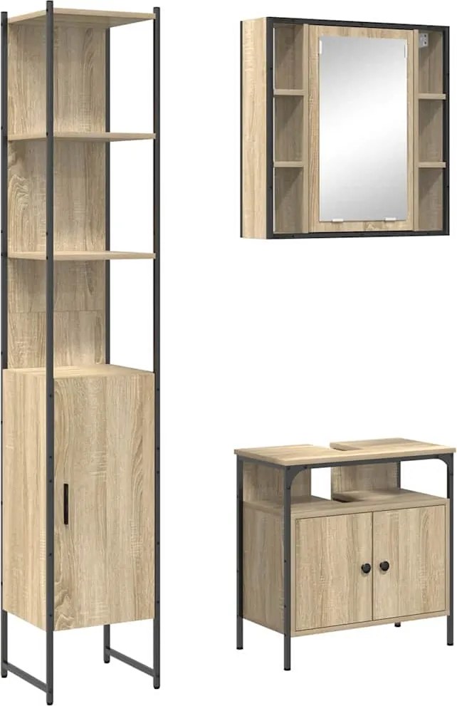 vidaXL Set de mobilier pentru baie 3 pcs Stejar Sonoma Lemn compozit