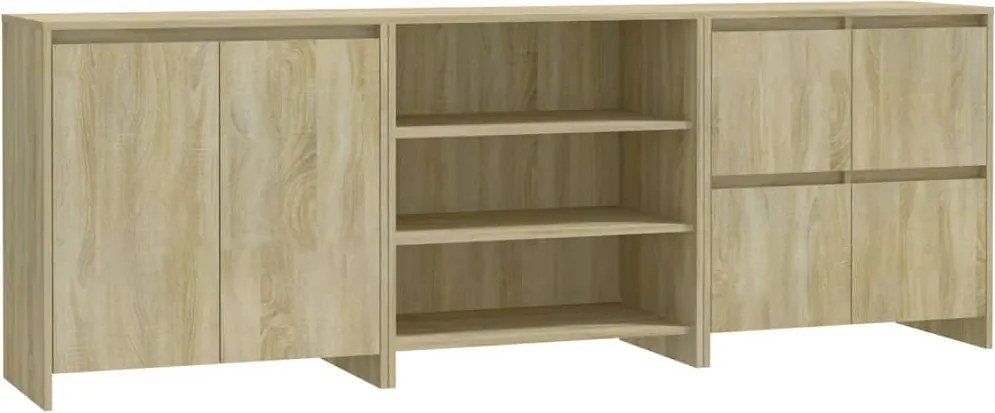 vidaXL Servantă, stejar Sonoma, 3 piese, lemn prelucrat