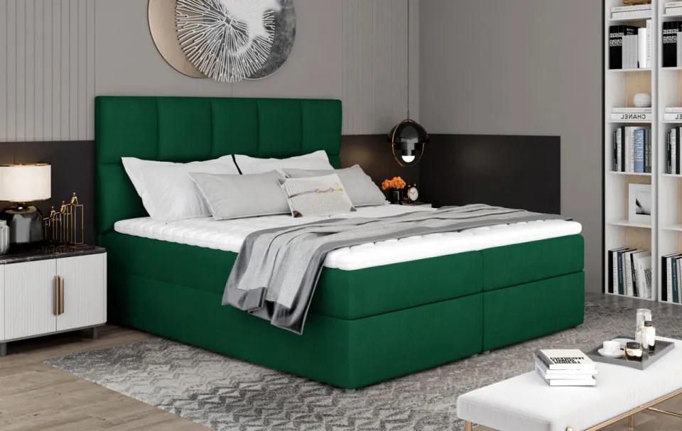 Pat boxspring, tapitat, cu spatiu pentru depozitare, 185x210 cm, Glossy, Eltap (Culoare: Kronos 19 / Verde)