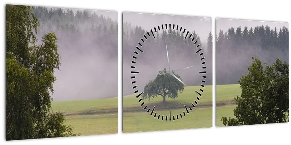 Tablou - Lunca cu copac (cu ceas) (90x30 cm)