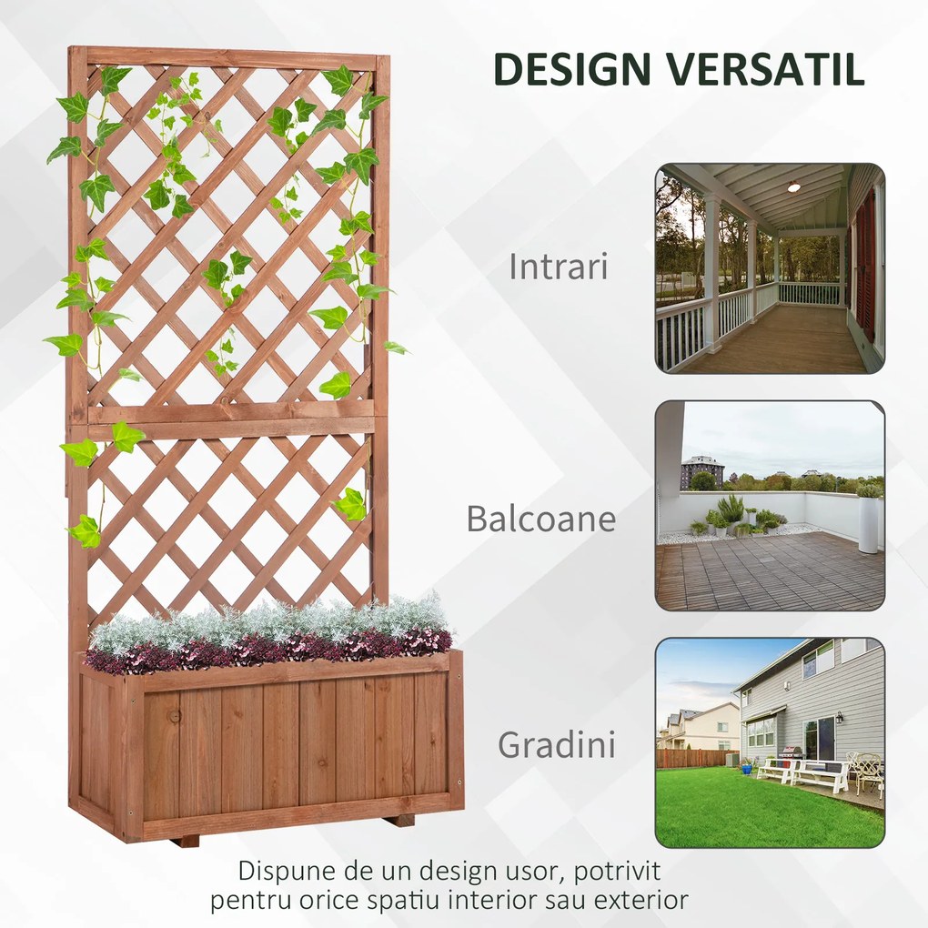 Outsunny Jardiniere din Lemn pentru Grădină cu Spătar pentru Plante Cățărătoare, Suport pentru Flori, Decor Exterior | Aosom Romania