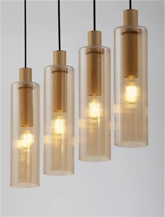 Lustra cu 4 pendule metal auriu, sticla chihlimbar ZOELLA