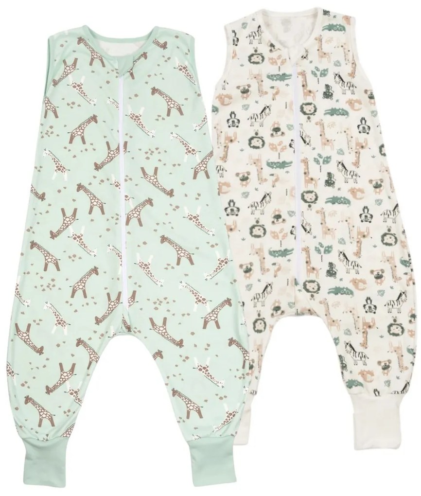 Set 2 saci dormit copii de vara din bumbac cu picioare 18-36 luni Kidizi Giraffe Safari, 0.5 tog