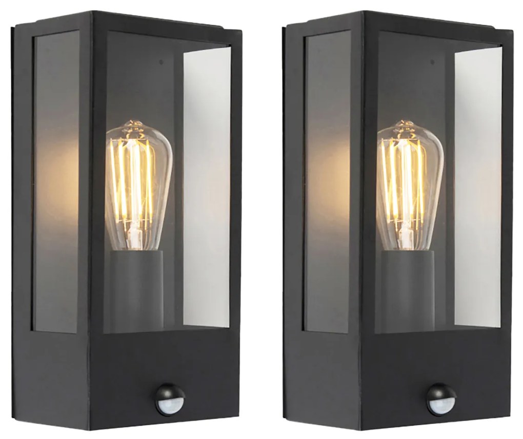 Set de 2 aplice de perete exterioare negre cu senzor de mișcare - Rotterdam