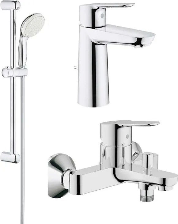Pachet complet baterii baie inaltime medie Grohe Bau Edge ( 23758000,23334000, 27853003 )