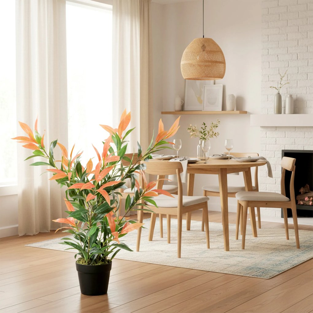 HOMCOM Photinia artificială lucioasă 90 cm, plantă artificială cu 300 de frunze, ramuri ajustabile, 45 x 45 x 90 cm, Roșu+Verde | Aosom Romania