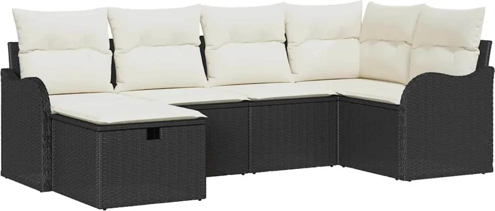 vidaXL Set de canapele pentru grădină 6 pcs negru și crem Rattan poli