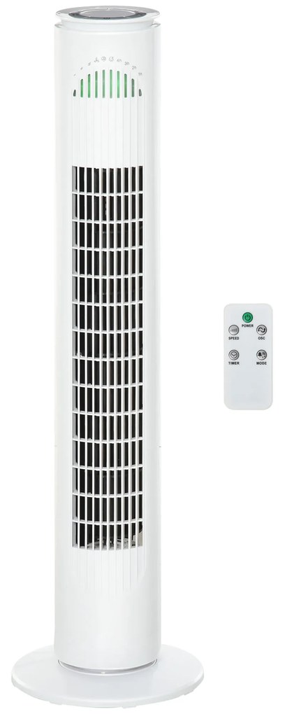 HOMCOM Ventilator Turn cu 3 Moduri și 3 Viteze cu Cronometru 10h, Ventilator de Podea ABS cu Telecomandă, Ø22x77 cm, Alb | Aosom Romania