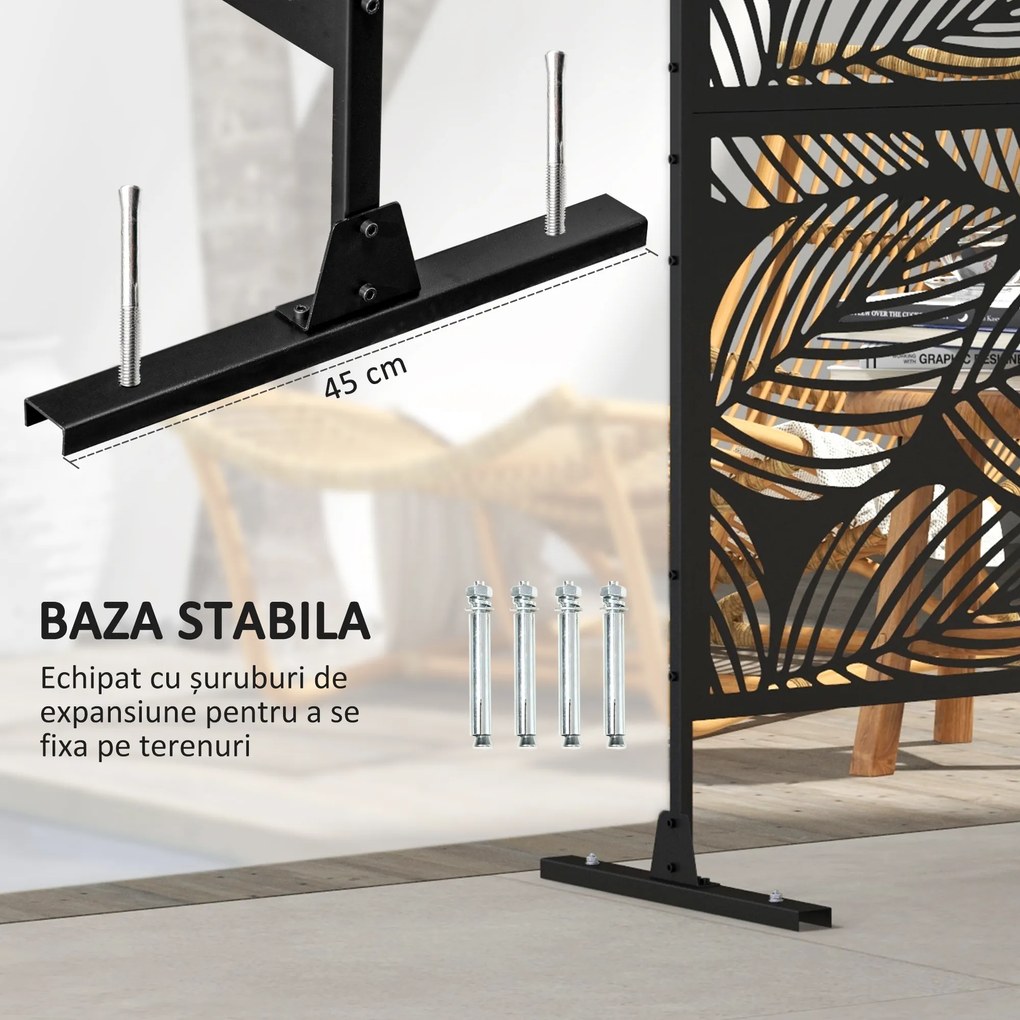 Outsunny Paravan pentru exterior cu suport si suruburi de expansiune, Separator din metal 6,5FT pentru exterior