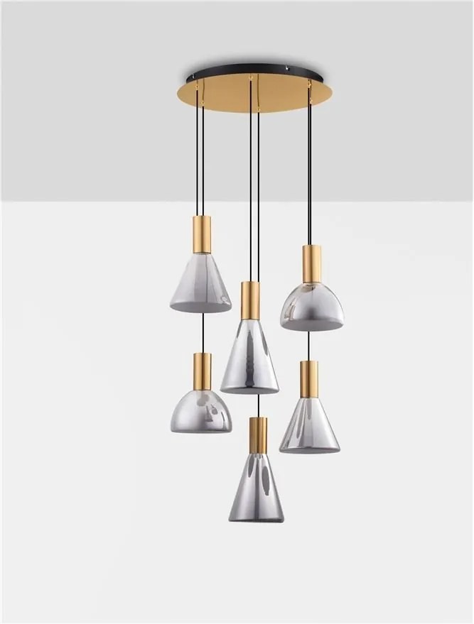 Lustra moderna cu 5 pendule LED, Metal, Sticla, Fumuriu, Voi