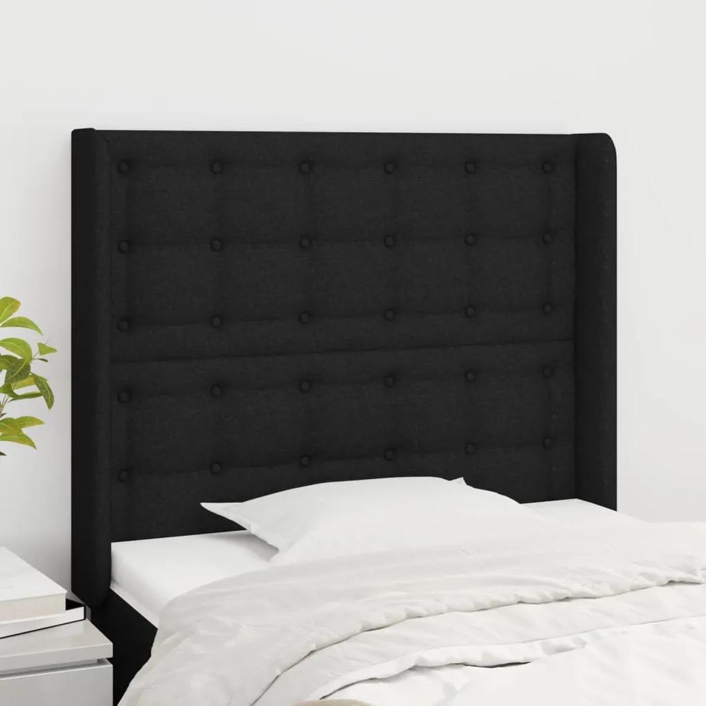 3119998 vidaXL Tăblie de pat cu aripioare, negru, 93x16x118/128 cm, textil