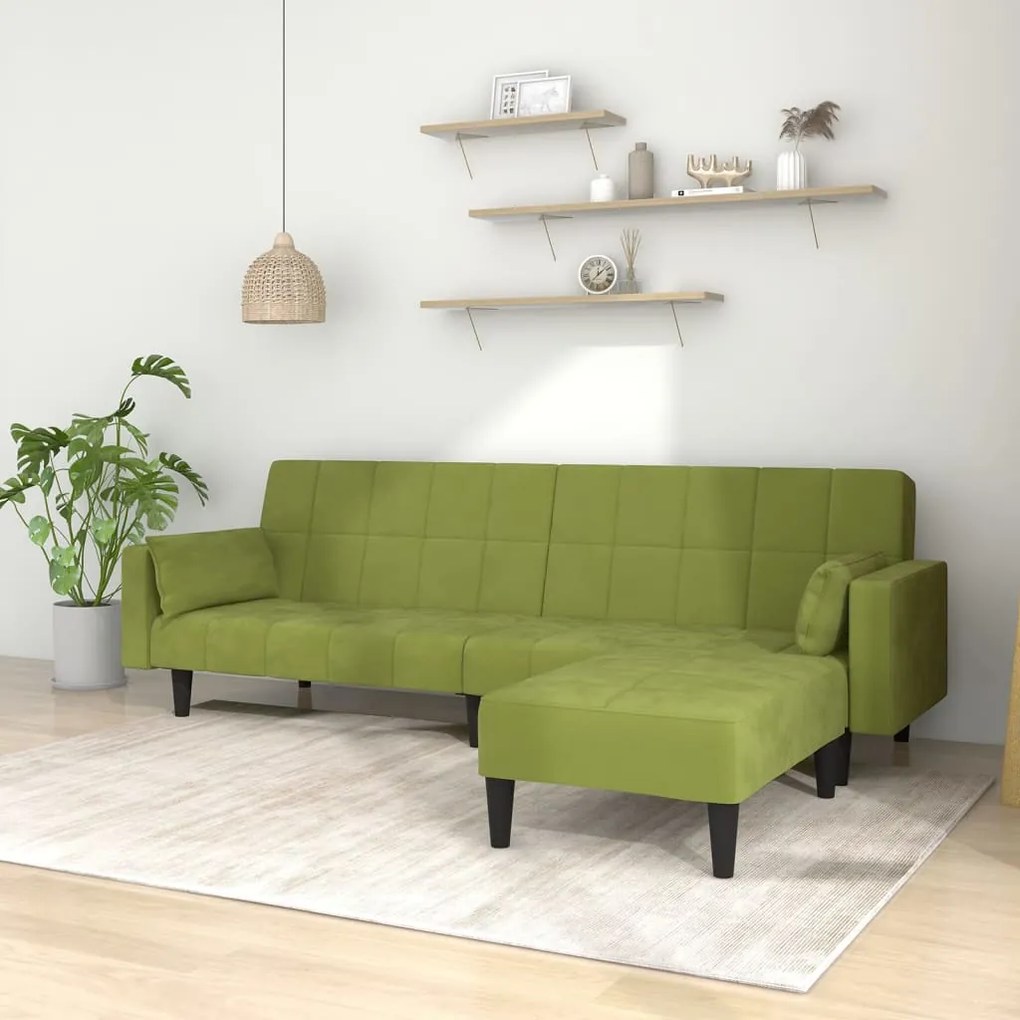 3080700 vidaXL Canapea extensibilă 2 locuri 2 perne/taburet verde catifea