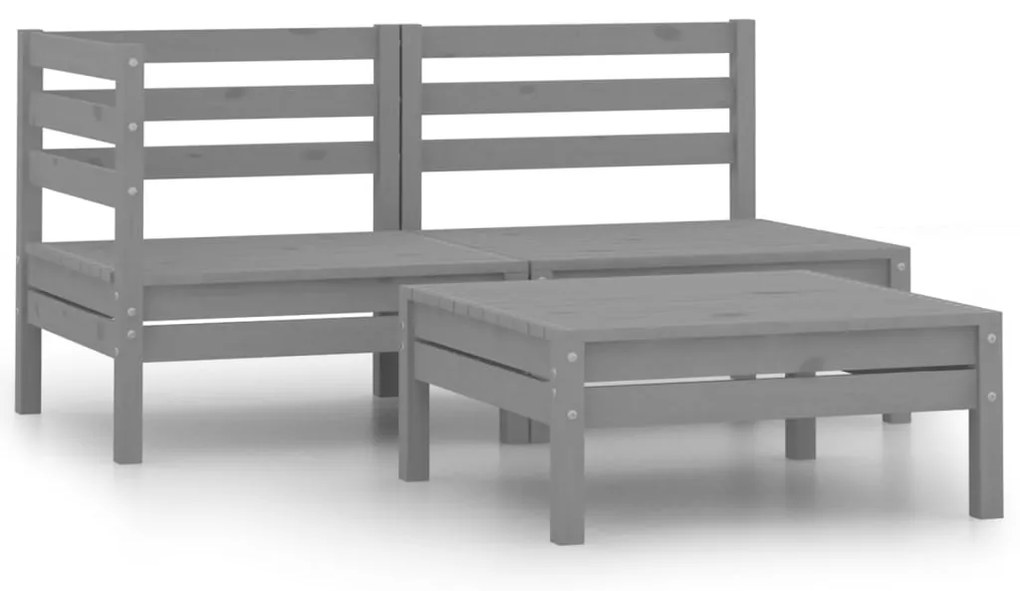 vidaXL Set mobilier de grădină, 3 piese, gri, lemn masiv de pin