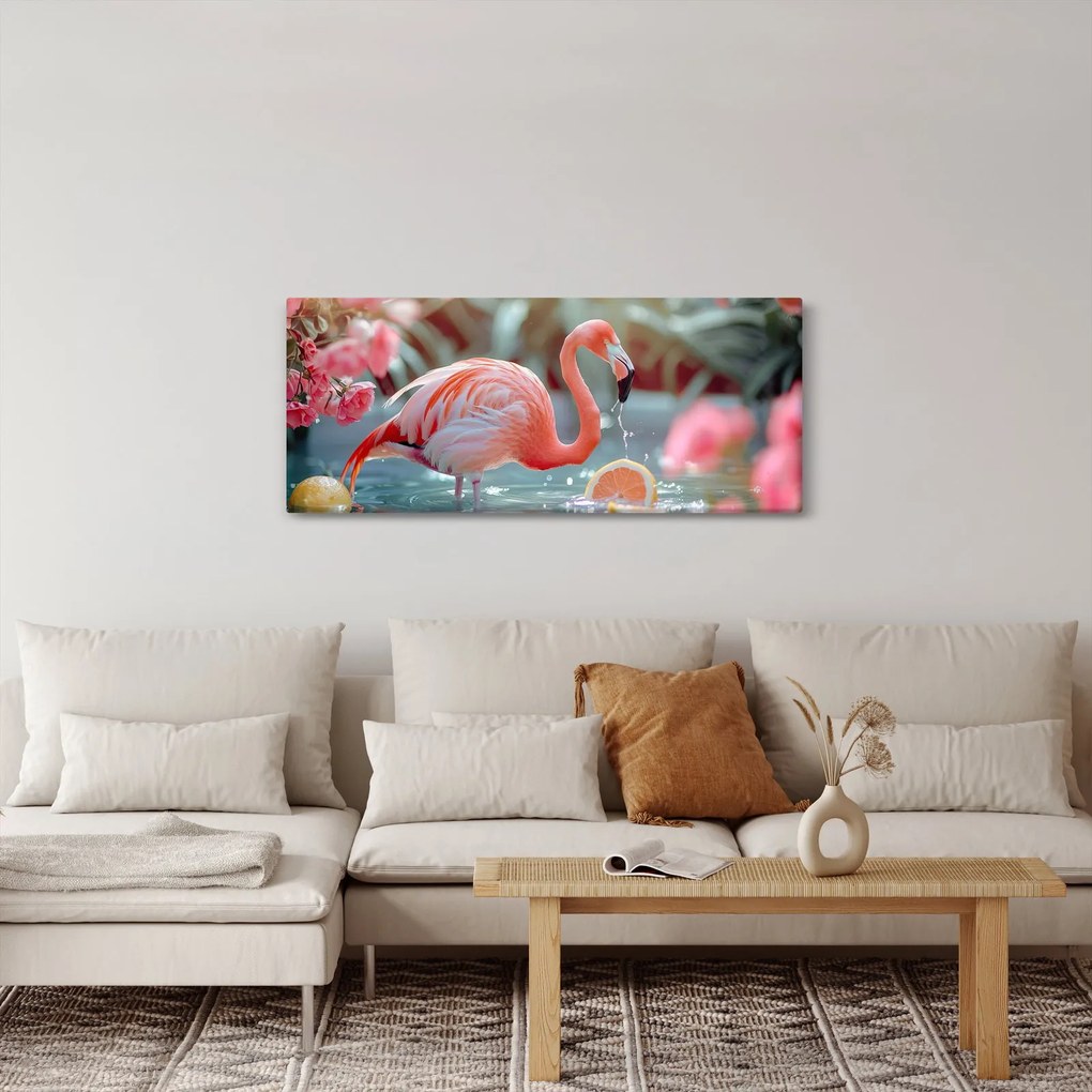Tablou - Flamingo în iaz (120x50 cm)